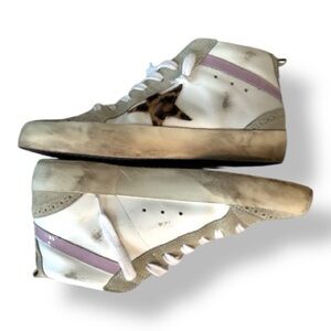 Golden Goose White and Gray Sneakers with Leopard Star